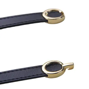Slim black leather waist belt with polished gold buckle for women dresses