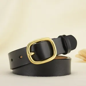 Ceinture Femme en Cuir de Vachette Véritable Mode Simple Vintage Sangle de Taille Avec Boucle à Ardillon en Alliage pour Jeans Robes Pantalons
