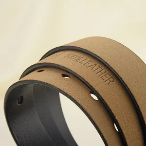 Ceinture minimaliste pour femme en cuir véritable marron avec gaufrage 100% cuir