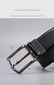 Detail van 360 graden draaibare gunmetal gesp op herenriem van Saffiano-leer
