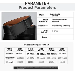 Guide des tailles de ceinture en cuir indiquant les longueurs de 110 à 130 cm et mesures