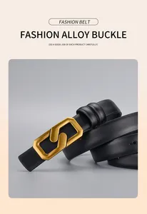 Detailed close-up of a women's leather belt with a designer gold S-shaped alloy buckle