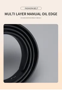 Detail showing multi-layer manual oil edge craft on black genuine leather belt