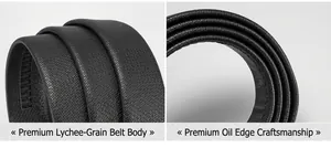 Detail showing premium litchi pattern texture and excellent oil edge craft on black belt