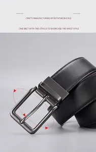 Detailopname van de roterende metalen gesp op een zwarte leren riem met fijne stiksels
