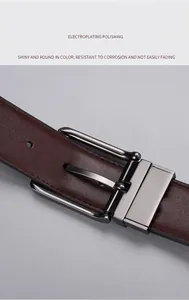 Detail van donkerbruine leren riem met metalen gesp op een grijze achtergrond