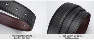 Detail of premium leather belt with black carbon fiber texture and brown inner layer