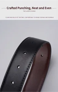Macro-opname van rundlederen riem met nauwkeurige stiksels en geponste gaten in de band