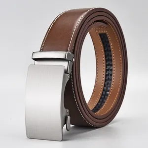 Ceinture business pour homme en cuir avec boucle automatique et coutures blanches