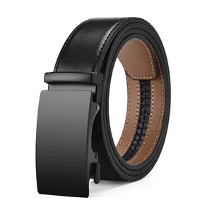 Ceinture homme en cuir avec boucle automatique en alliage noir et design professionnel