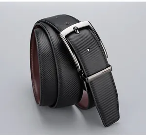 Macro shot of dual-layer leather belt with silver pin buckle and textured black surface