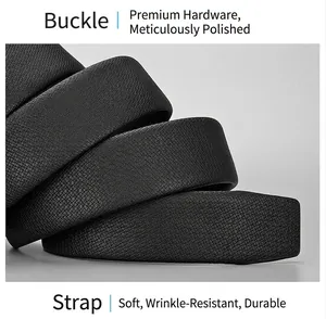 Detail of men's black leather belt showing premium lychee grain texture and flexibility