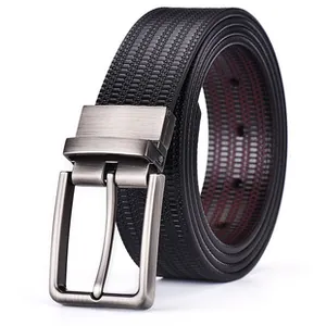 Close-up of black braided elastic belt featuring a brushed gunmetal buckle and grid texture