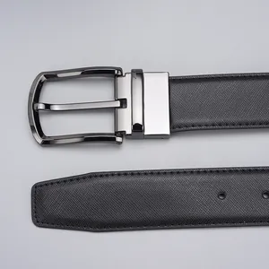Men's business leather belt with rotatable pin buckle and classic Saffiano texture