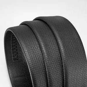Men's black leather belt with lychee texture and automatic buckle track system
