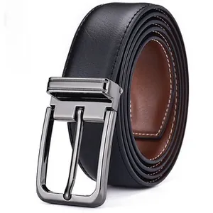 Detail of premium stretch woven belt with gunmetal pin buckle and dual-tone leather strap