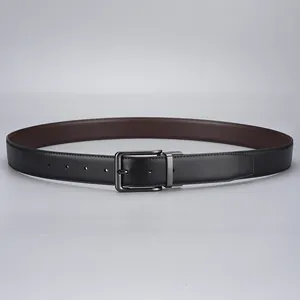 Men's reversible leather belt with matte metal buckle in black and brown finish