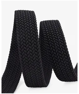 Close-up of black braided elastic belt showing high-density herringbone weave texture