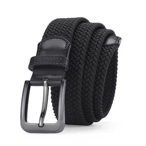 Men Elastic Braided Woven Belt With Alloy Pin Buckle Casual Business Stretch Waistband For Men Versatile No Hole Belt