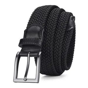 Ceinture Élastique Tressée pour Hommes Tissu Extensible Boucle à Ardillon Décontractée Affaires Sangle de Taille Réglable pour Pantalons Jeans
