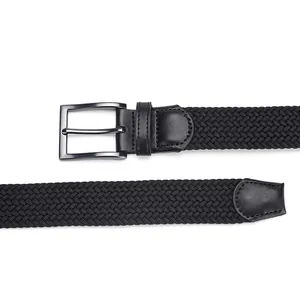Ceinture tressée noire pour hommes avec boucle en alliage pour style décontracté et sport