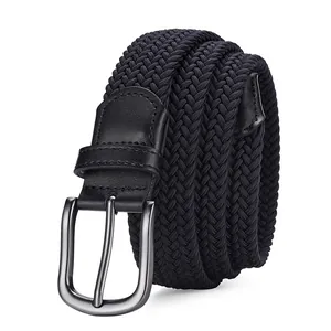 Casual Men Women Elastic Braided Stretch Belt With Alloy Pin Buckle Adjustable Woven Fabric Waistband Accessories