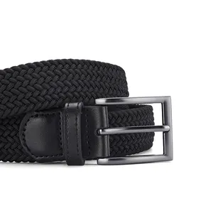Ceinture tressée noire pour hommes avec boucle en alliage et détails en cuir