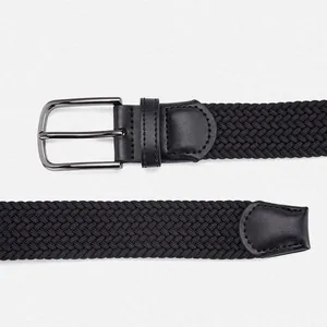 Ceinture tressée noire élastique avec boucle en alliage haute densité et détails en cuir