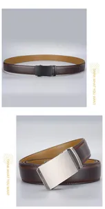 Detailed macro view of premium leather belts with black and silver alloy automatic buckles