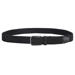Ceinture tressée noire élastique avec boucle ardillon en alliage et détails cuir
