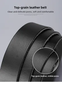 Détail macro d'une ceinture en cuir noir pleine fleur montrant la texture naturelle