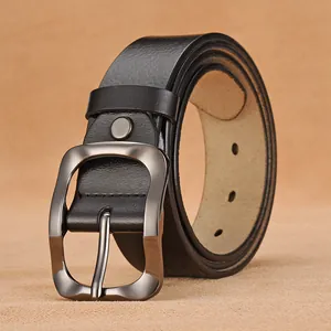 Men Vintage Split Cowhide Leather Belt Alloy Pin Buckle Business Casual Fashionable Belt For Men Jeans Trousers Accessory