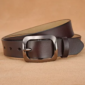 Vintage dark brown cowhide leather belt with gunmetal pin buckle for men