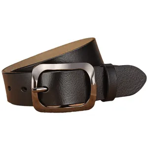 Classic black leather belt for men with vintage silver pin buckle and textured finish
