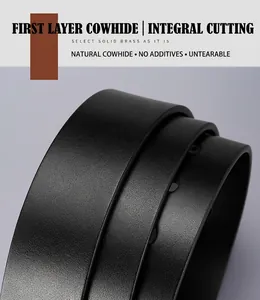 Macro shot of black full-grain leather belt featuring a durable solid cut edge