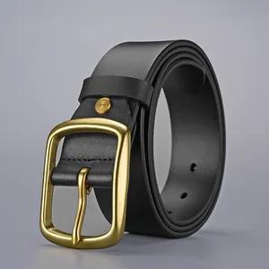 Men's Genuine Leather Belt Retro Top Layer Cowhide Waistband With Solid Copper Pin Buckle For Jeans Casual Work Daily