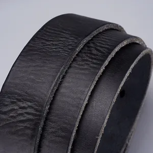 Men's vintage black leather belt with natural grain texture and thick cowhide material