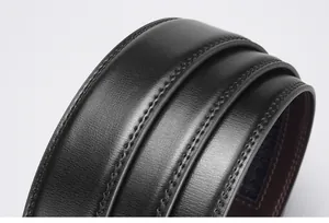 Macro shot of men's black leather belt featuring fine stitching and premium grain texture