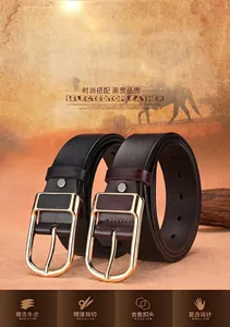 Close-up of black and brown leather belts with gold alloy buckles in desert sunset setting