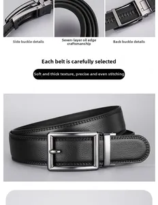 Close-up of litchi leather belt with gunmetal buckle and refined edge painting details