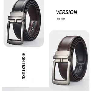 Detail of premium men's leather belts with automatic buckles in black and brown colors