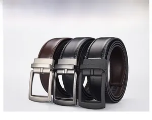 Detailed comparison of three mens leather belts with textured patterns and automatic buckles