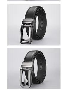 Detail showing two leather belt styles with automatic buckles and fine stitching