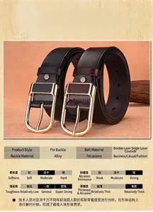 Macro detail of men's leather belt with gold alloy pin buckle in black and brown