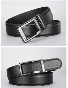 Detail of premium black leather belt with lychee texture and sleek gunmetal buckle