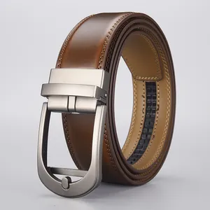 Men's Second Layer Cowhide Genuine Leather Automatic Buckle Belt Business Casual Waistband With Zinc Alloy Buckle For Men