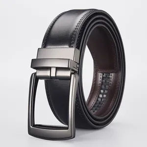 Men's business leather belt with automatic buckle and double-sided black and brown finish