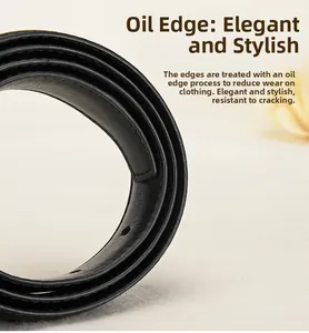 Macro shot of durable oil-painted edges on a black leather belt for women
