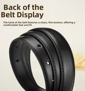 Macro shot of black leather belt strap back with fine stitching and punch hole detail