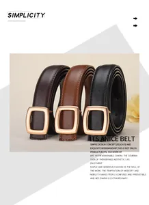 Minimalist leather belts in black and brown with polished gold rectangular buckles